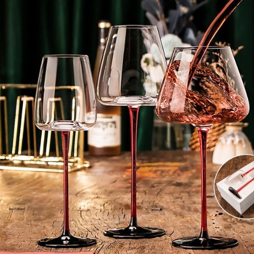Vesselia Hand Blown Crystal Wine & Champagne Glass with Red Stem and Black Base