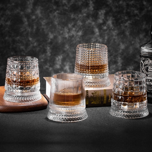 Vesselia Rotating Crystal Whiskey and Shot Glasses for Bars and Drink Adventures