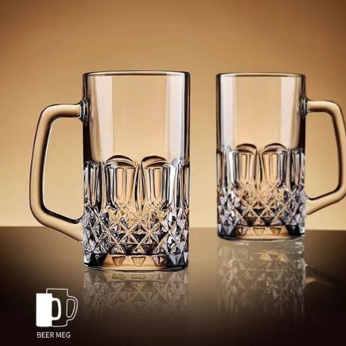 Vesselia Engraved Diamonds Design 580ml Machine Pressed Handle Beer Glass