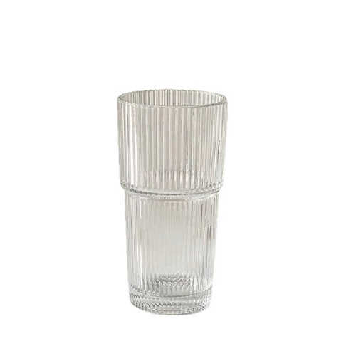 Large Striped Glass Tumbler with Lid & Straw | Clear Drinkware for Juice, Coffee & Iced Beverages