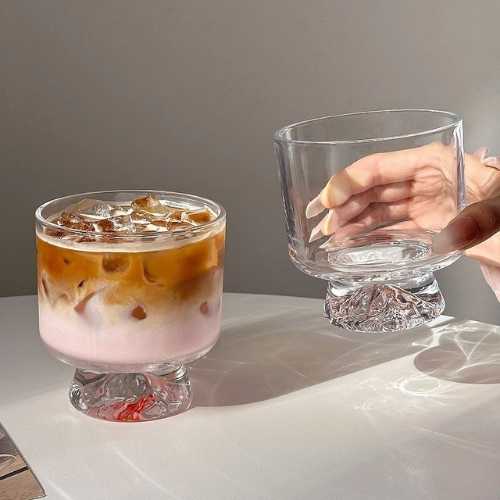 Stacked Lowball Mountain Glass Cup | INS Style Snow Mountain Coffee & Dessert Glass for Juice