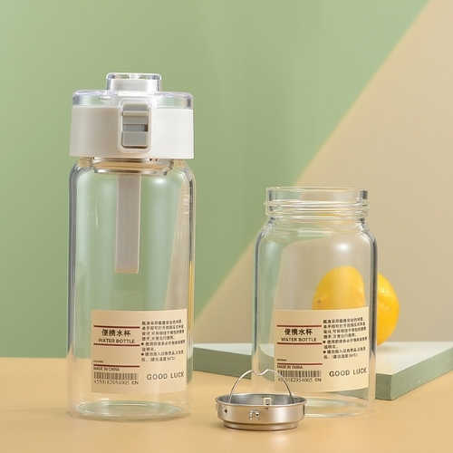 portable glass water bottle with straw large capacity