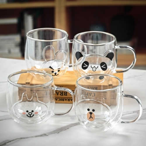 Cute Panda Glass Cup Heat Resistant Borosilicate Milk Coffee Mug Animal Design Drinking Glass for Wo