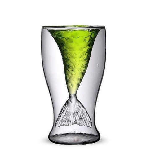 High Borosilicate Glass Bar Mixing Cup Custom OEM Drinkware Creative Mermaid Double Wall Glass Cup