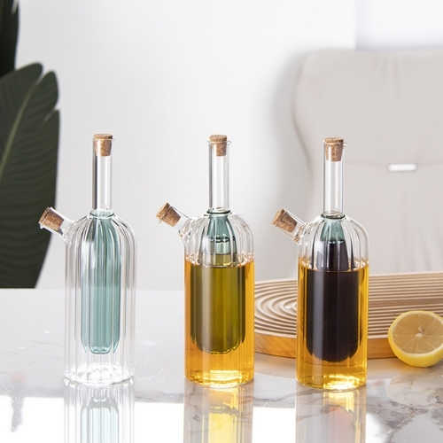 Creative double wall glass oil bottle high borosilicate kitchen seasoning dispenser Creative double wall glass oil bottle high borosilicate kitchen seasoning dispenser