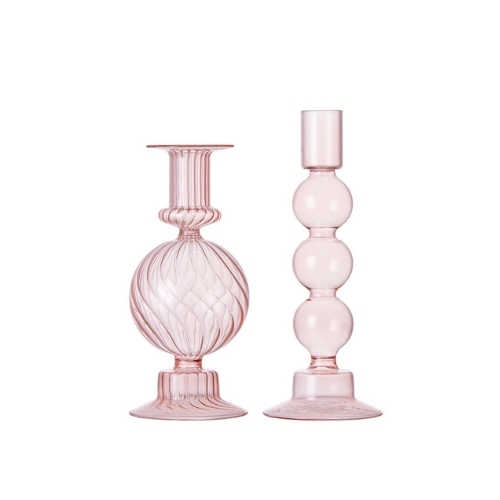 Luxury European Glass Candle Holder Colored High Borosilicate Candy Color Transparent Candlestick 