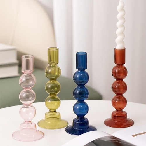 Luxury European colored glass candle holder high borosilicate candlestick decor