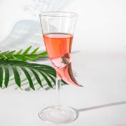 Creative moon and horn shaped high borosilicate stem cocktail glass front view