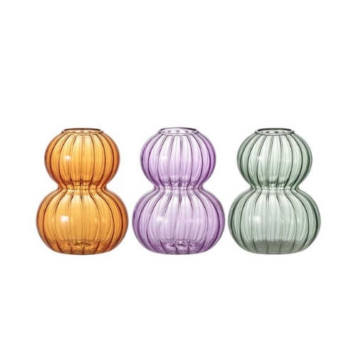 Nordic Style Ribbed Glass Vase | Creative Round Gourd-Shaped Clear Glass Flower Vase