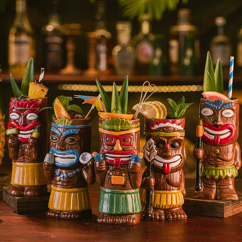Custom ceramic Hawaiian Tiki mug for tropical cocktails