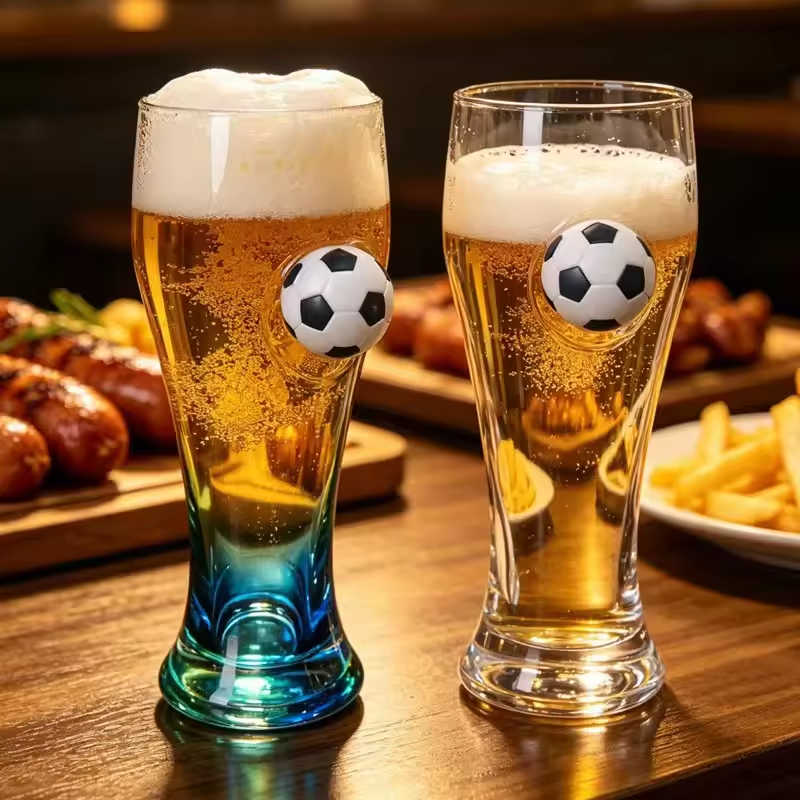 Custom logo pilsner glass with football design Custom logo pilsner glass with football design